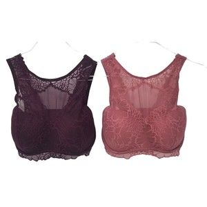 Victorias Secret Pink Bralette Size Medium DD  High Neck Lace Padded Lot of 2